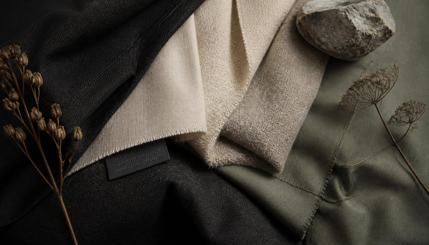 Natural and recycled technical fabrics arranged in a sustainable material composition